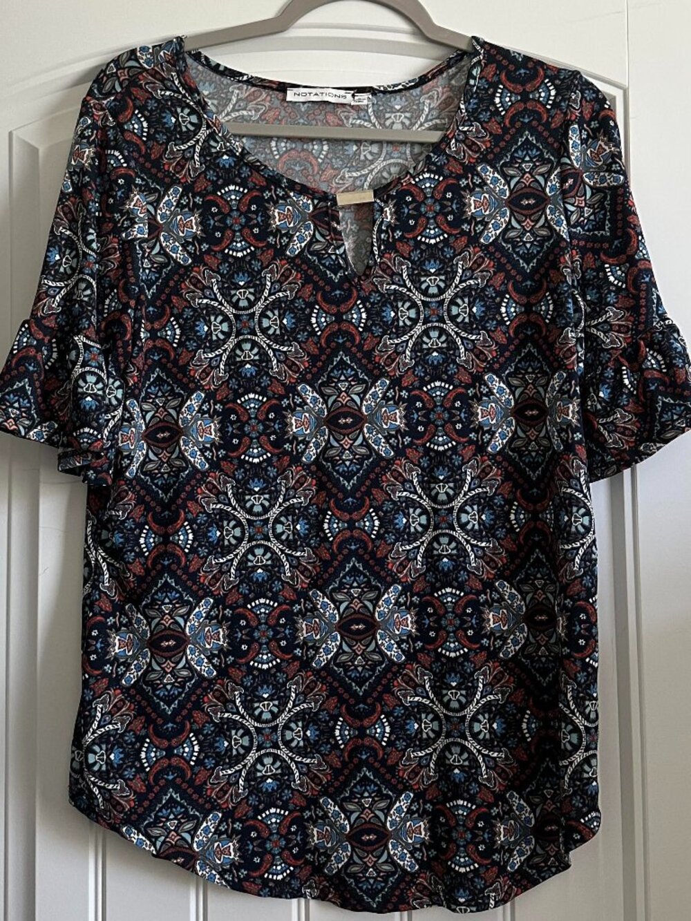 Notations Abstract Ruffle Sleeve Top S